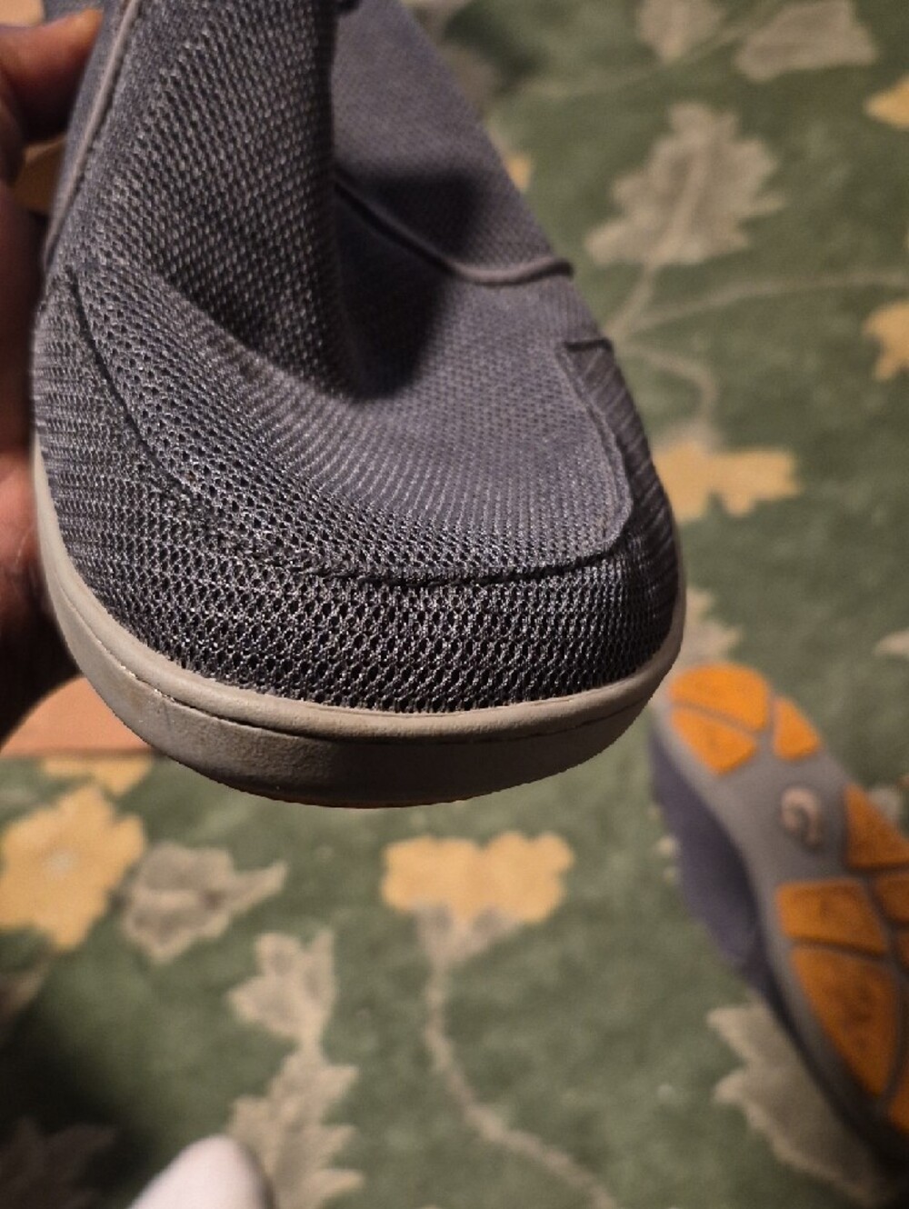 OluKai Men's Knit Slip-On Loafers in Charcoal with Orange Liner - Picture 5 of 10